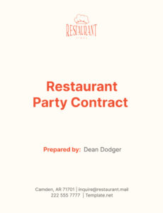Restaurant Private Event Contract Template Doc Sample