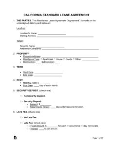california-standard-residential-lease-agreement-template
